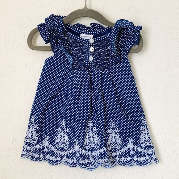 Jillians Closet Dress Baby 3-6M Navy Polka Dot Smocked Ruffle Cute Boho Event - Picture 1 of 8